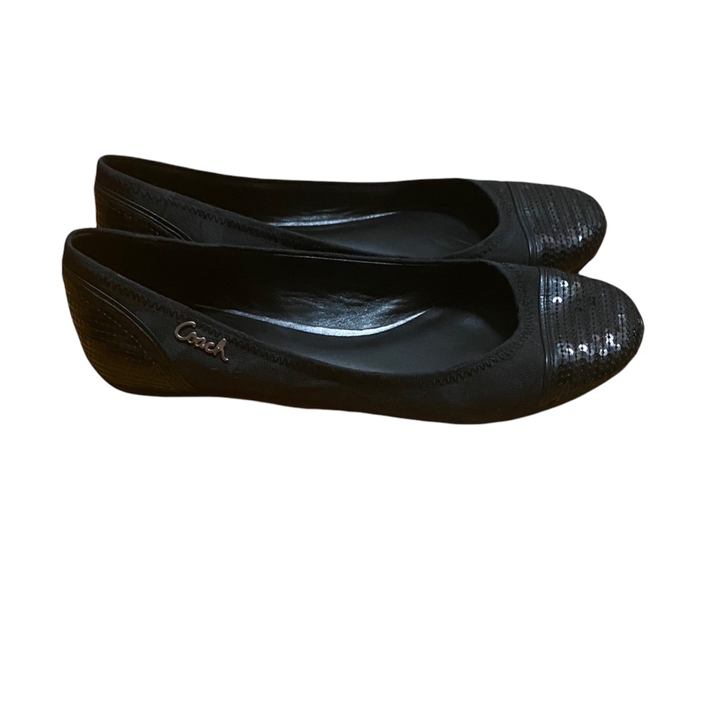 Coach Black Sequins Round Toe Ballet Flats Black Size 7 NEW